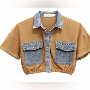 LC Lizette Cropped Western Jacket Fringe Denim Pockets Button Front